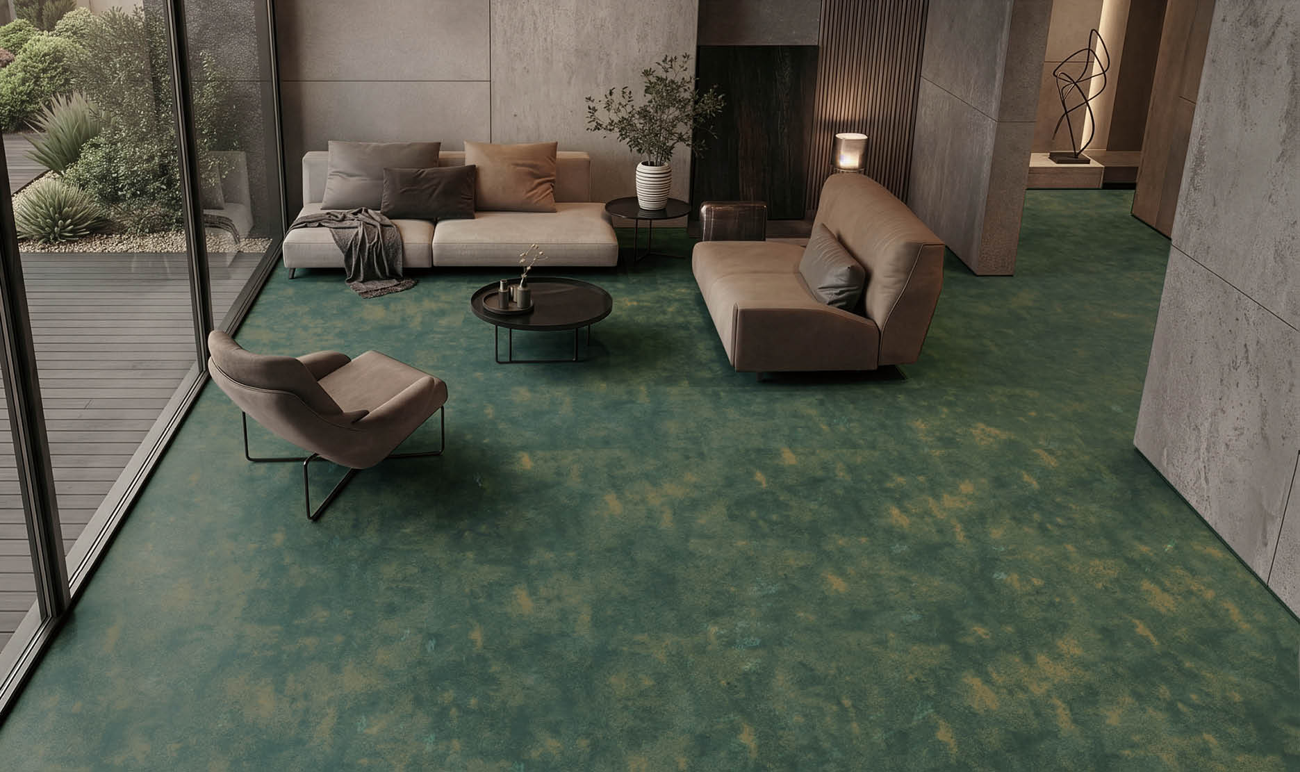 A hallway in a building with a long, narrow design. AI generated content