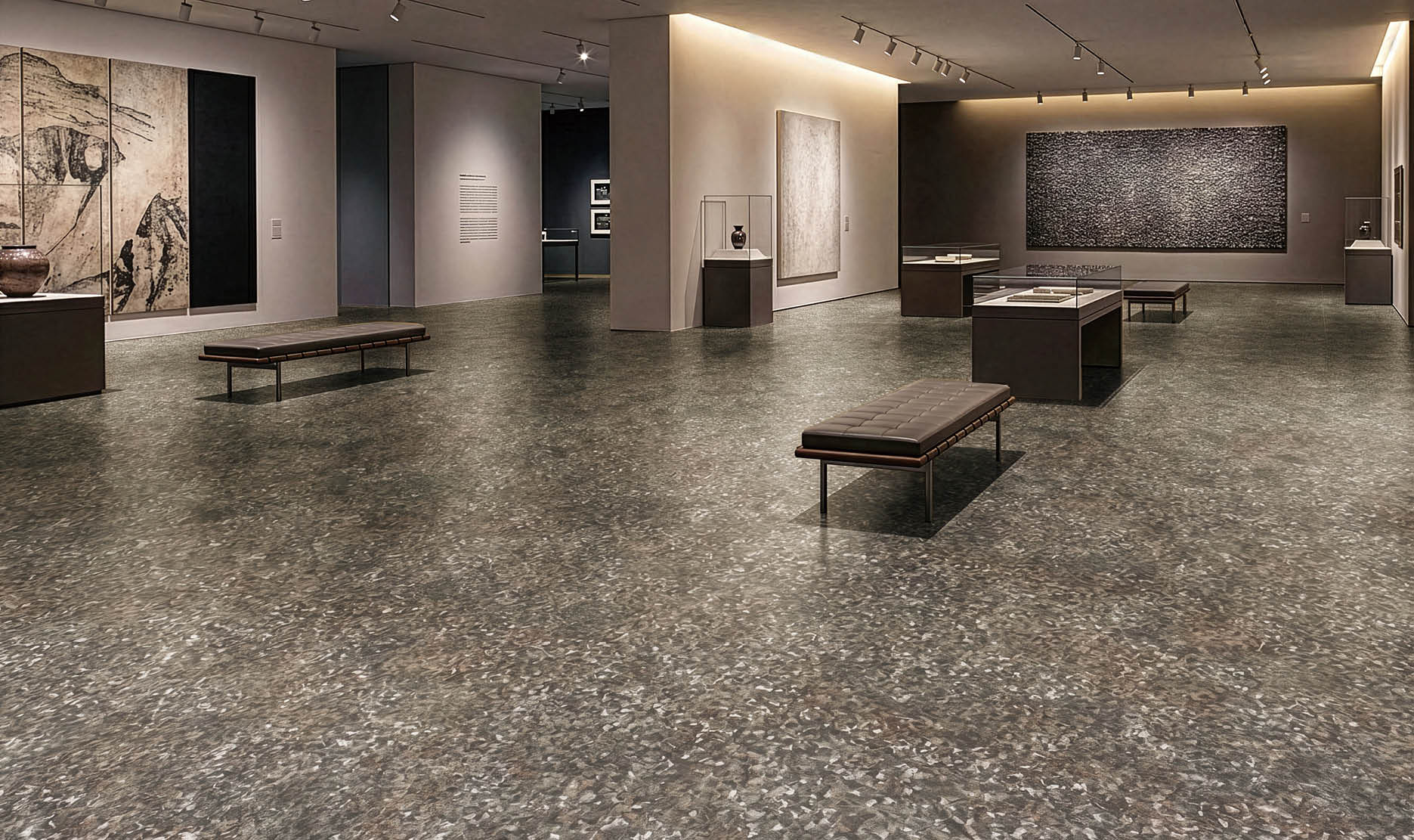 A hallway in a building with a long, narrow design. AI generated content