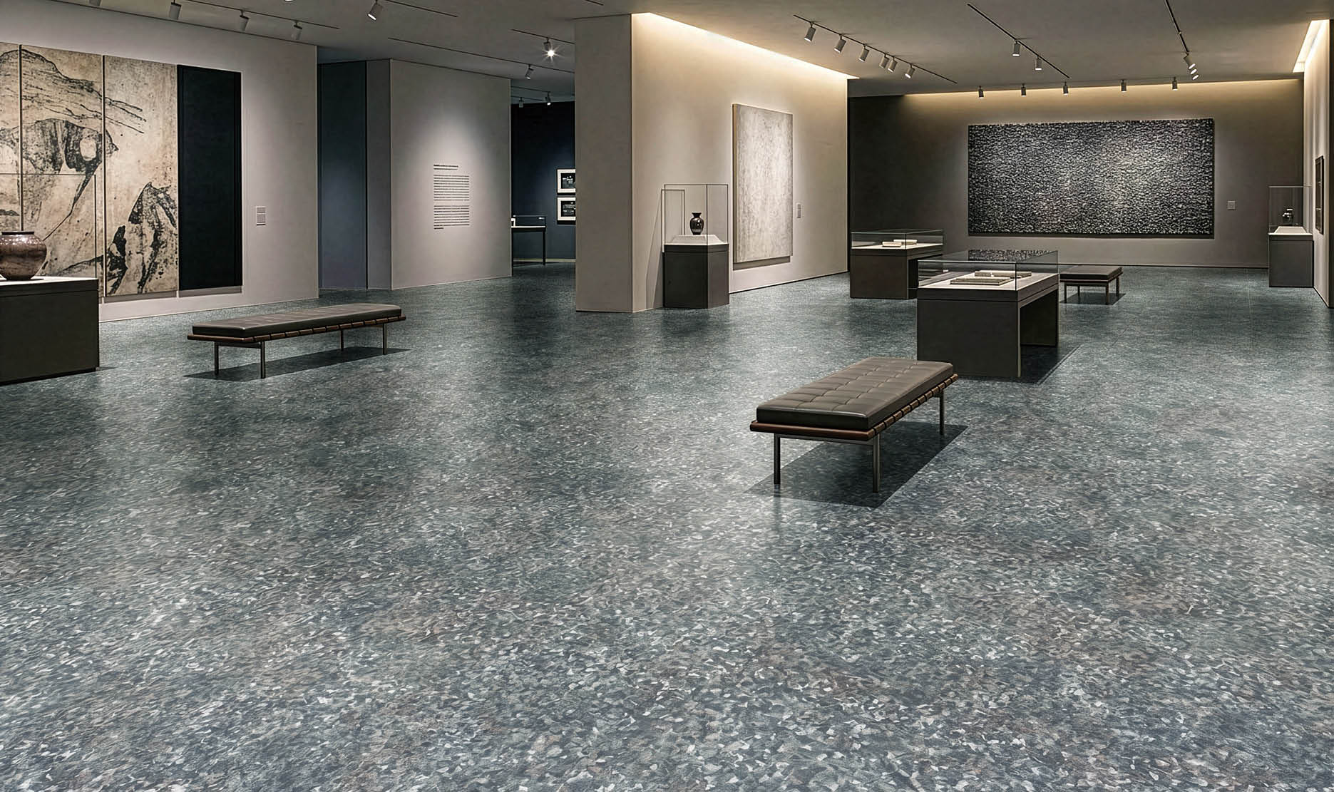 A hallway in a building with a long, narrow design. AI generated content