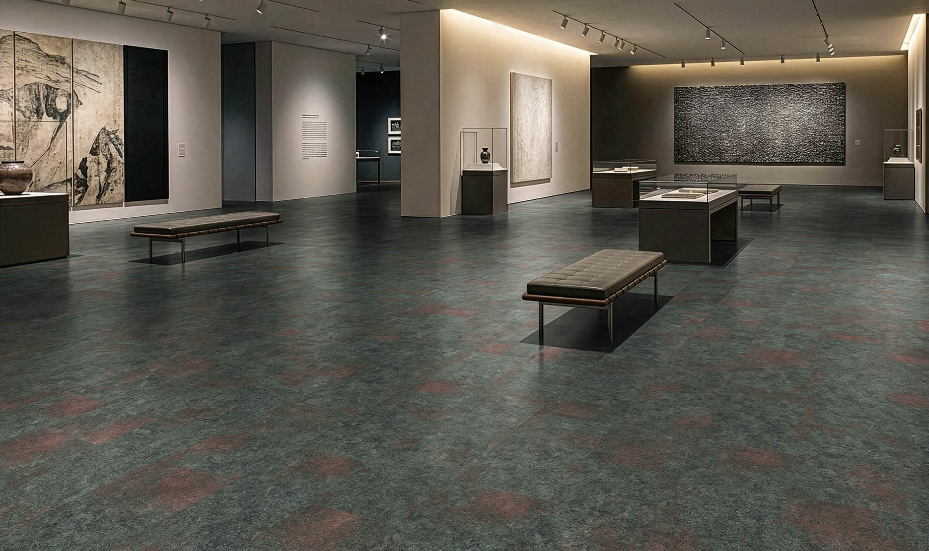 A hallway in a building with a long, narrow design. AI generated content