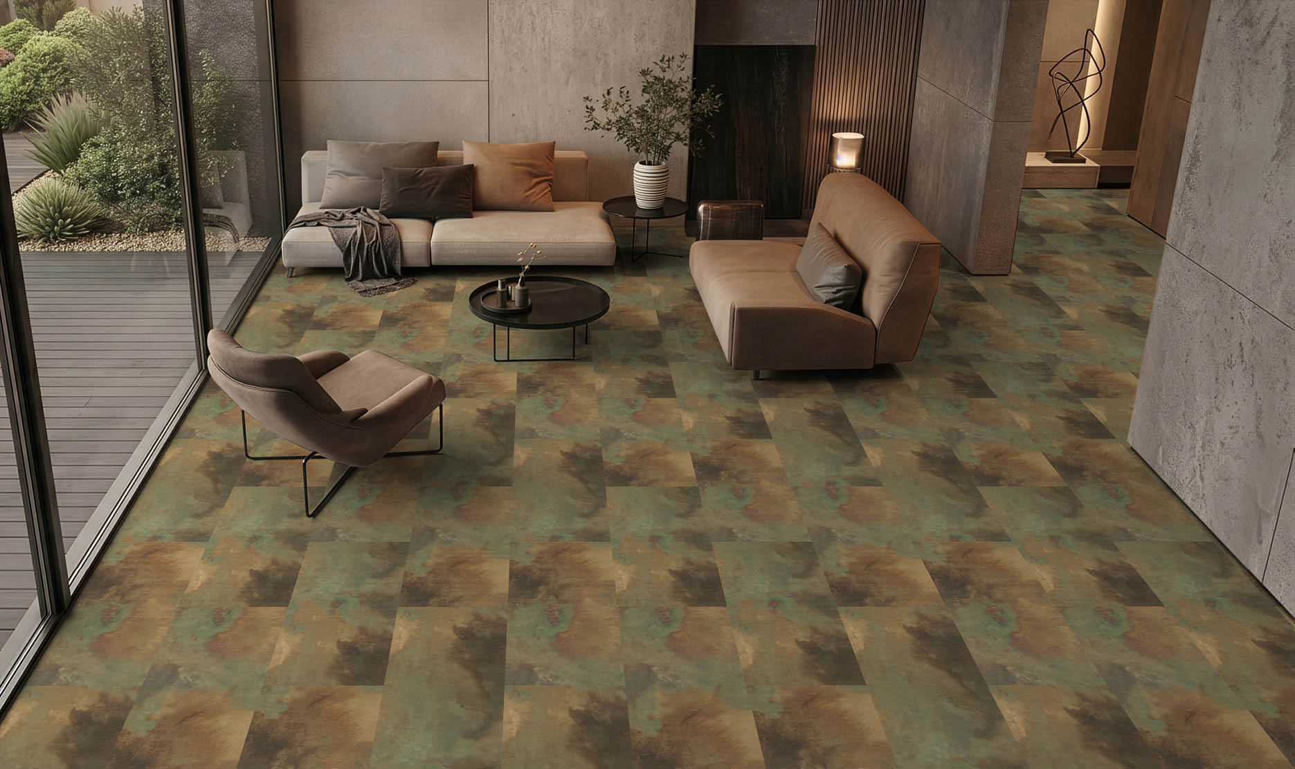 A hallway in a building with a long, narrow design. AI generated content