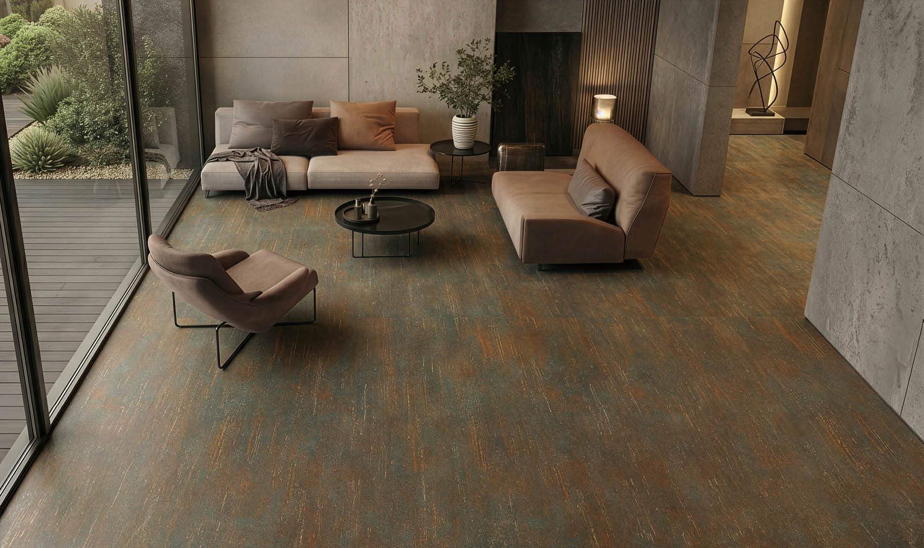 A hallway in a building with a long, narrow design. AI generated content