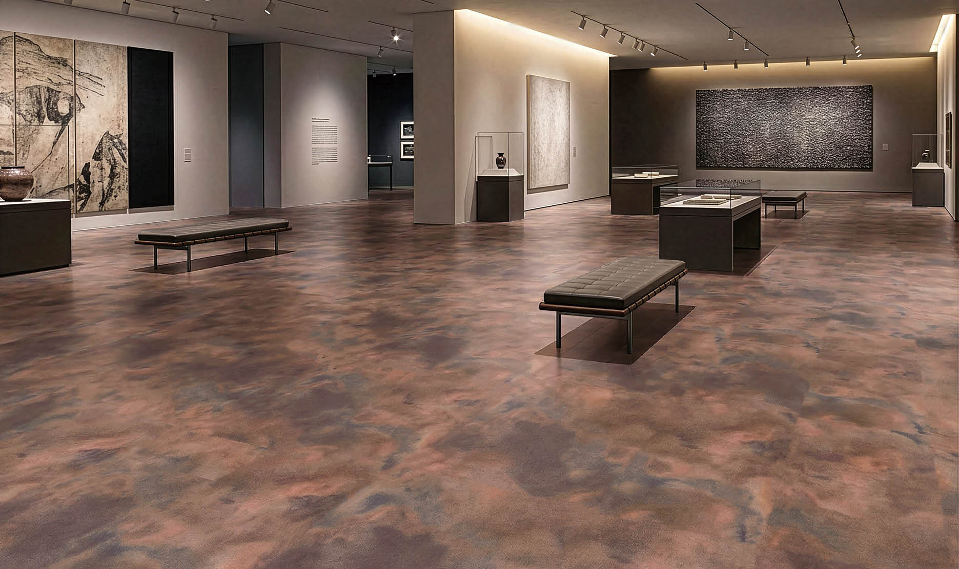 A hallway in a building with a carpeted floor and a row of elevators. AI generated content