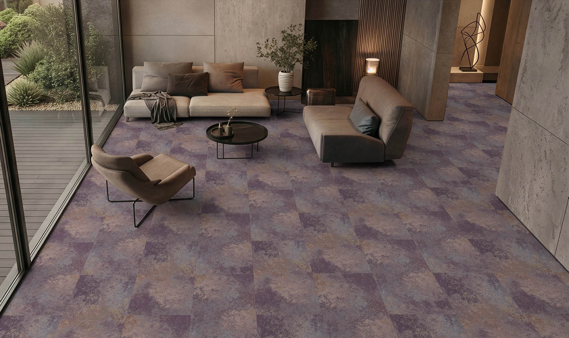 A hallway in a building with a carpeted floor and a row of elevators. AI generated content