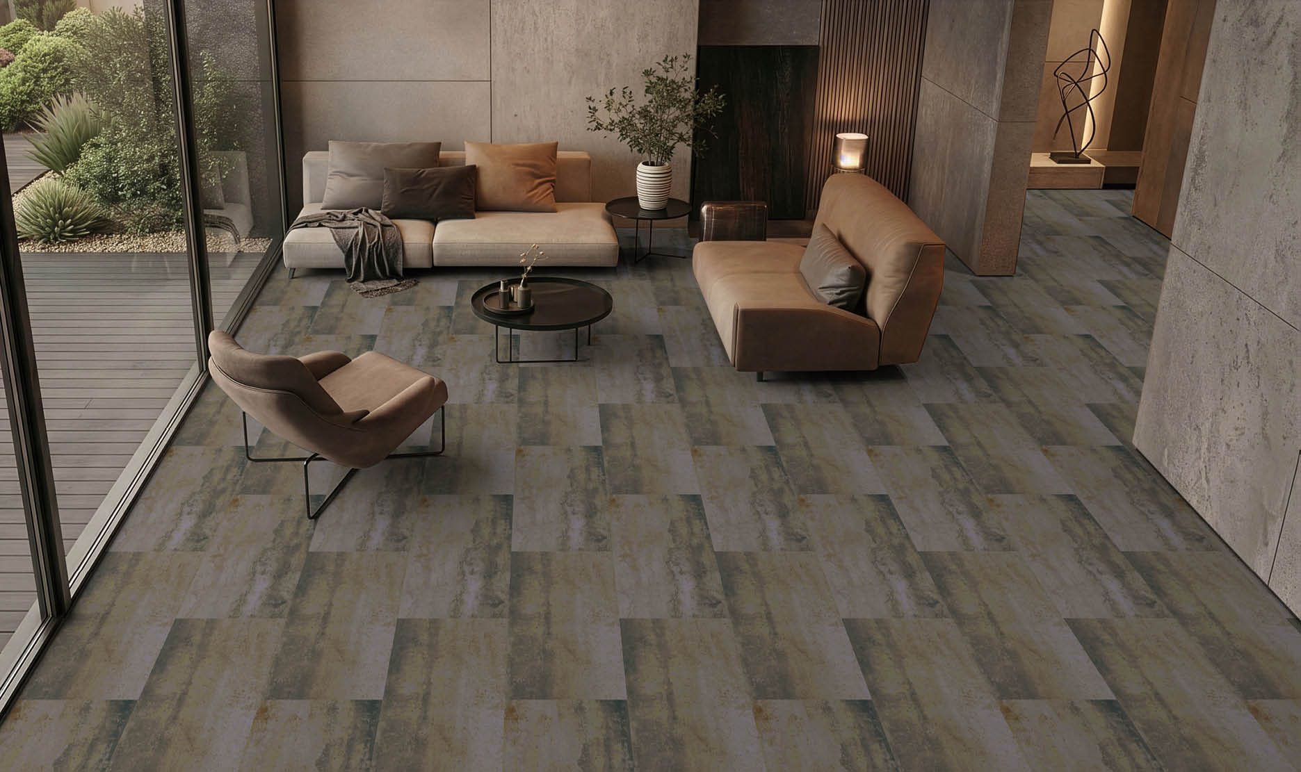 A hallway in a building with a large elevator and a mirrored wall. AI generated content