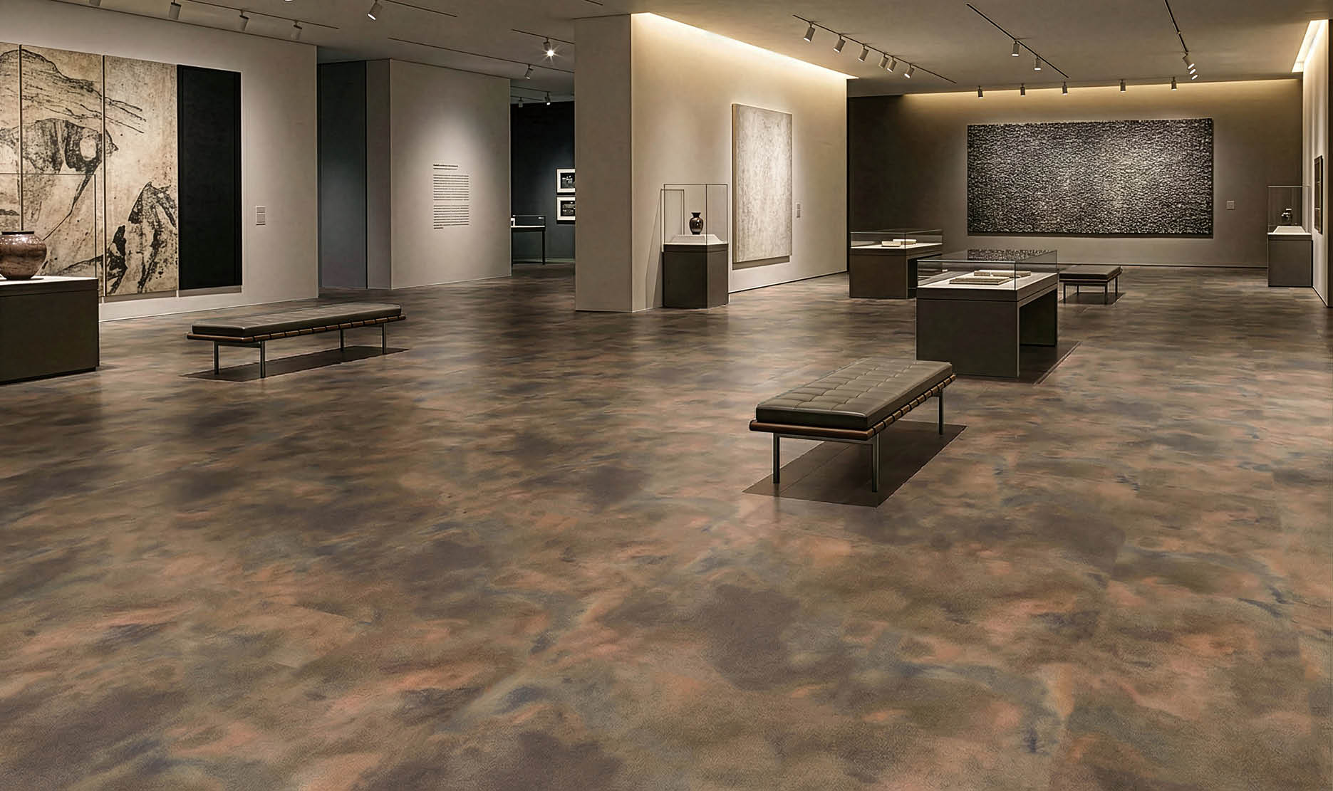 A hallway in a building with a carpeted floor and a row of elevators. AI generated content