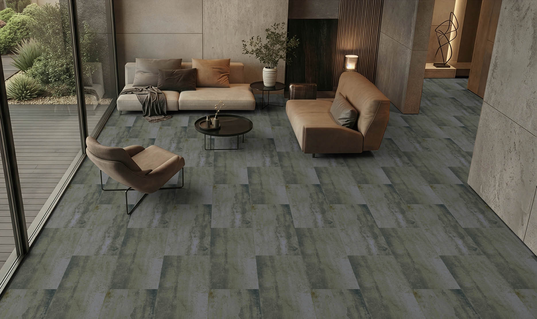 A hallway in a building with a large elevator and a mirrored wall. AI generated content