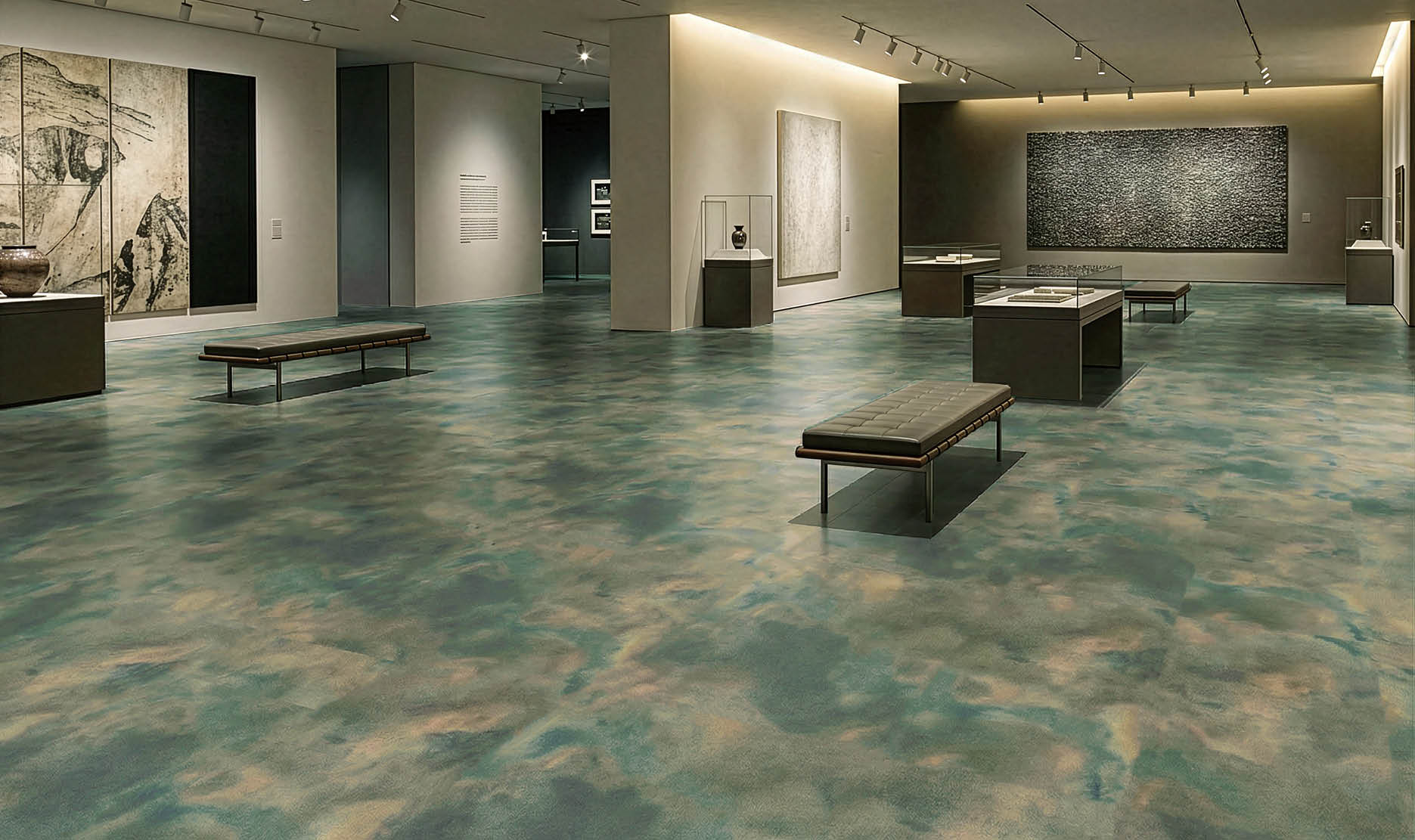 A hallway in a building with a carpeted floor and a row of elevators. AI generated content