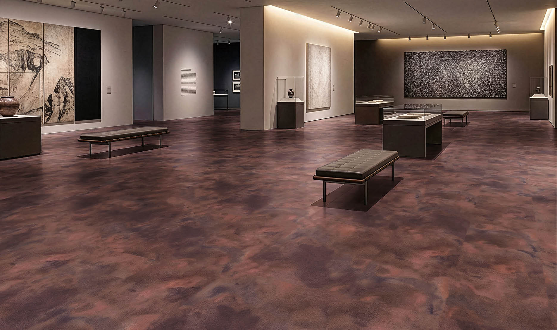 A hallway in a building with a carpeted floor and a row of elevators. AI generated content